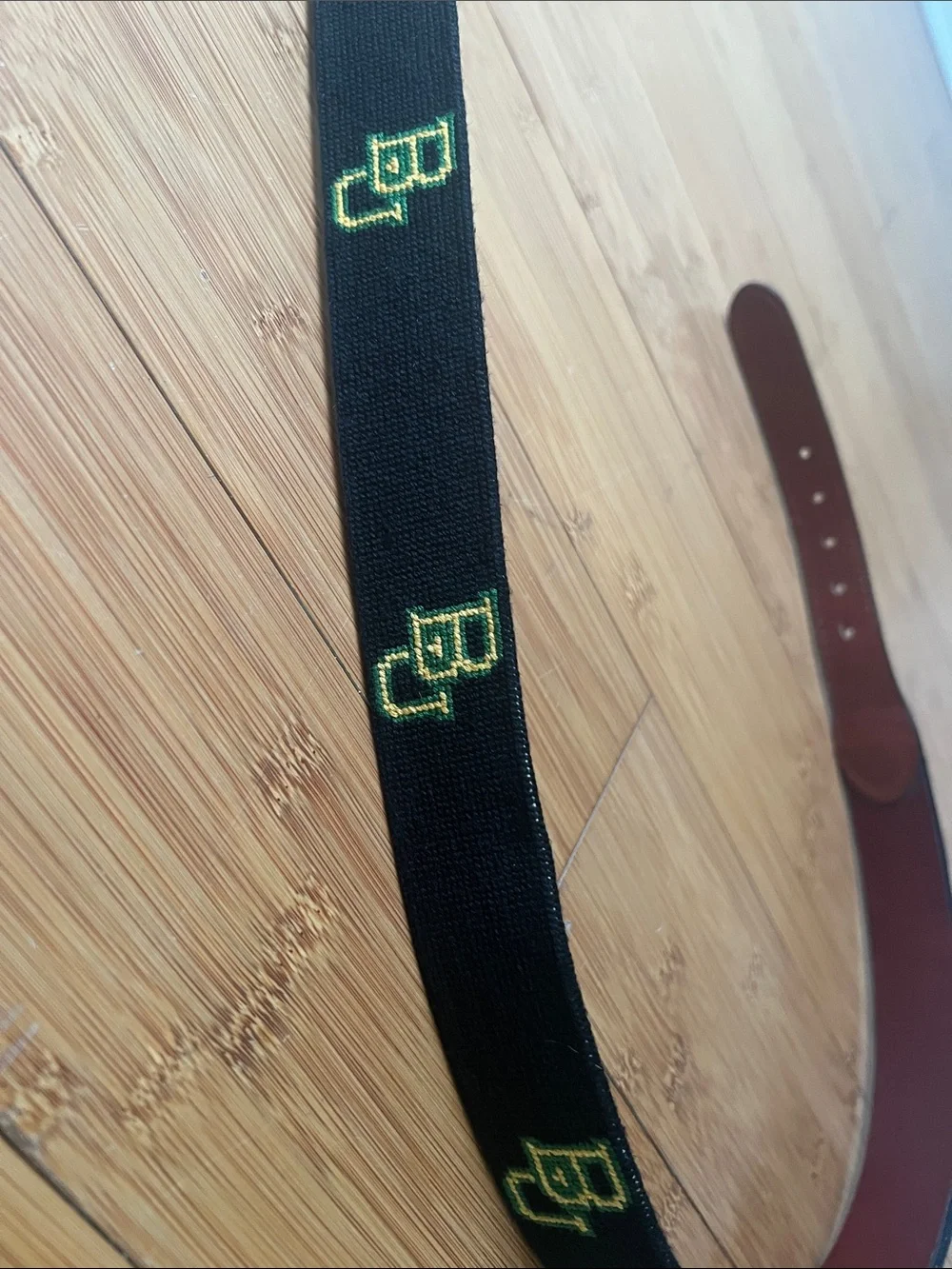 Smathers & Branson Baylor Belt Pine Leather Green-Yellow Needlepoint Sz 40 USA